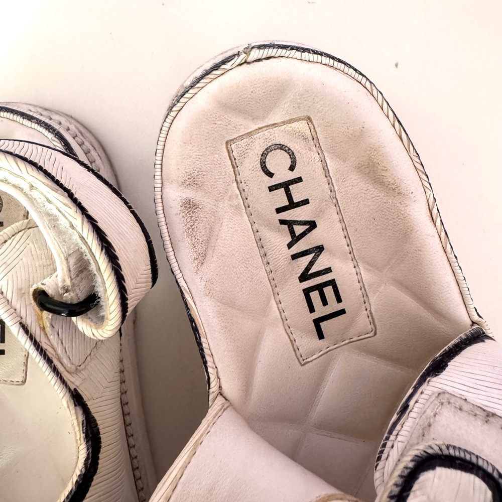 Chanel White Dad Sandals with Black Trim - Picture 8 of 14